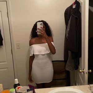 small white off the shoulder dress